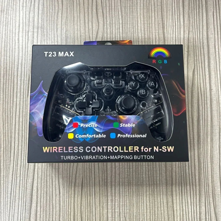 لوحة ألعاب بلوتوث لاسلكية لجهاز Switch Pro مع وظيفة إضاءة LED للإيقاظ، شفافة مع LED