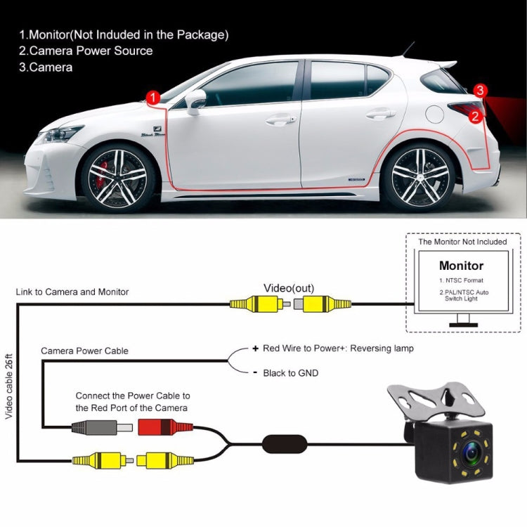 R0003 LED Fill Light External Reversing Video Camera HD Night Vision CCD Car Camera, 8 LED Lamp P System, 8 LED Lamp N System, 12 LED Lamp P System, 12 LED Lamp N System