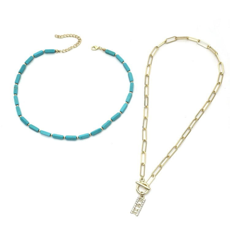 إكسسوارات الفيروز الطبيعي مجوهرات نسائية، N2206-6 طقم 2 قطع عقد مستطيل، طقم 2 قطع عقد + أقراط، طقم 3 قطع عقد + سوار + أقراط