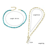 إكسسوارات الفيروز الطبيعي مجوهرات نسائية، N2206-6 طقم 2 قطع عقد مستطيل، طقم 2 قطع عقد + أقراط، طقم 3 قطع عقد + سوار + أقراط