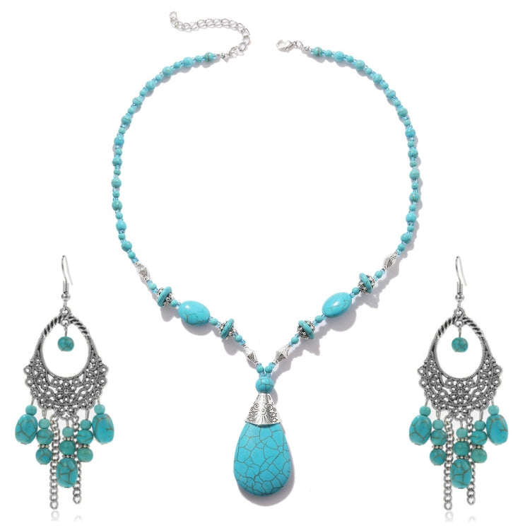إكسسوارات الفيروز الطبيعي مجوهرات نسائية، N2206-6 طقم 2 قطع عقد مستطيل، طقم 2 قطع عقد + أقراط، طقم 3 قطع عقد + سوار + أقراط