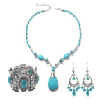إكسسوارات الفيروز الطبيعي مجوهرات نسائية، N2206-6 طقم 2 قطع عقد مستطيل، طقم 2 قطع عقد + أقراط، طقم 3 قطع عقد + سوار + أقراط