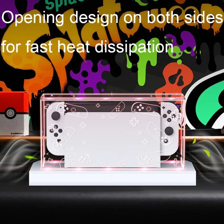 035 لغطاء قاعدة عرض مضيئة مقاوم للغبار لجهاز Nintendo Switch/OLED، المواصفات: قاعدة إضاءة، شفاف، ملصق أبيض، ملصق أسود، مقبض، Jet Warrior، Noble، Gengar