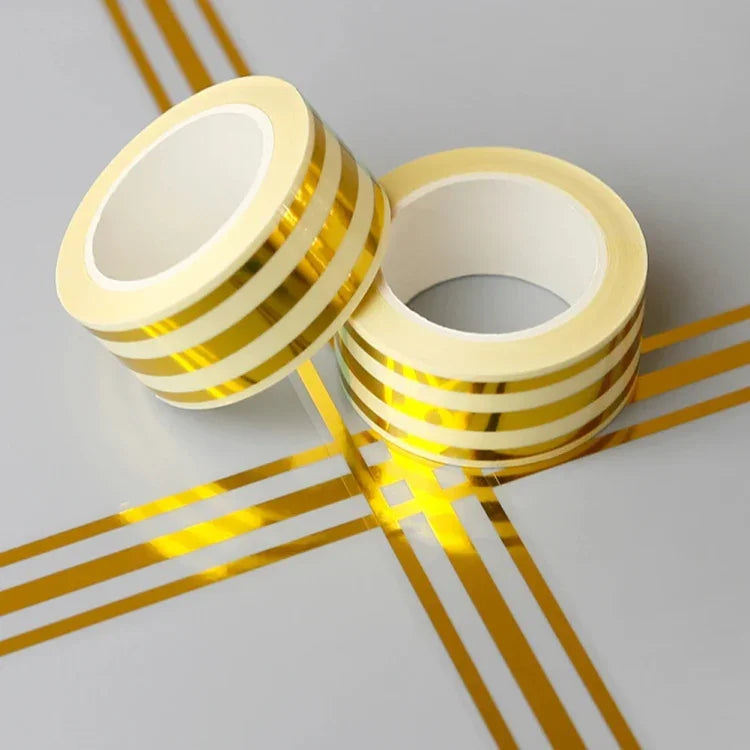 شريط فاصل بلاط ذهبي 2.5 سم × 5 م مقاوم للماء من PVC لاصق ذاتي، ذهبي، فضي، ليزر