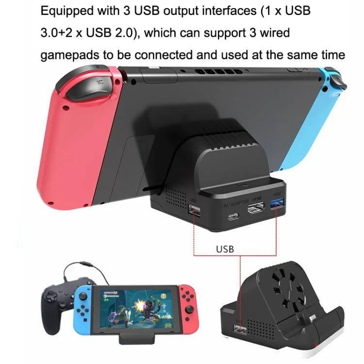 لـ Nintendo Switch / Switch OLED SW300 محول عرض فيديو HDMI مع مروحة تبريد وقاعدة شحن، مروحة تبريد وقاعدة شحن