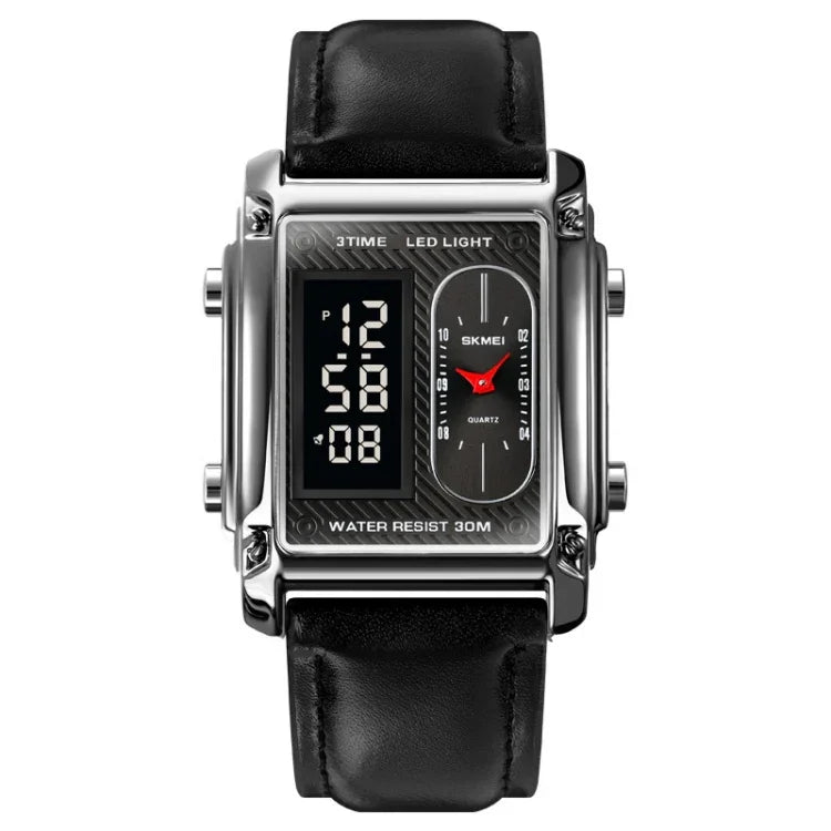 ساعة رجالية مقاومة للماء SKMEI 1868 مربعة بشاشة مزدوجة، الطراز: حزام فولاذي (أسود)، حزام جلدي (أسود)، حزام فولاذي (ذهب وردي)، حزام جلدي (ذهب وردي)، حزام فولاذي (ذهبي)، حزام جلدي (ذهبي)، حزام فولاذي (فضي)، حزام جلدي (فضي)