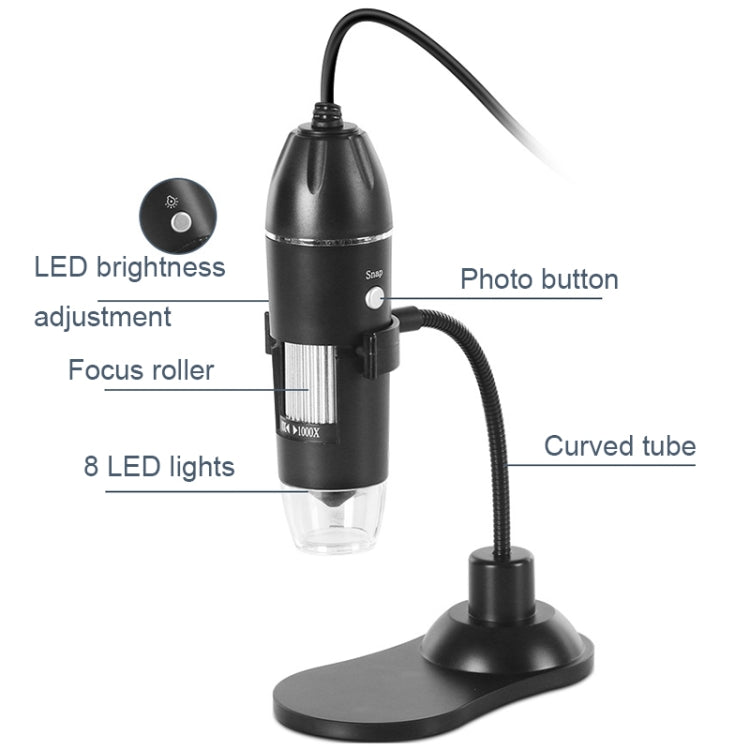 ميكروسكوب رقمي محمول يدوي LED مع حامل خرطوم USB A8 50X-1000X، A8 50X-1000X