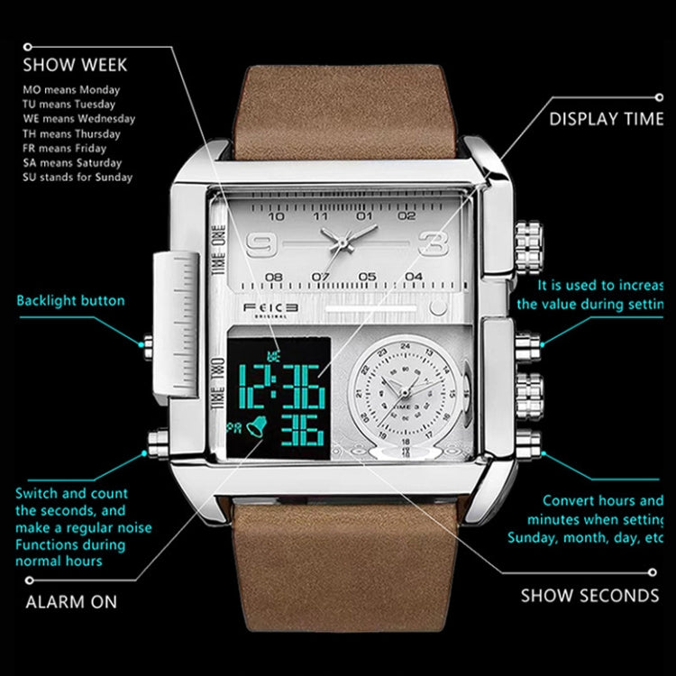 BINBOND B3332 Square Multifunctional Sports Quartz Waterproof Watch