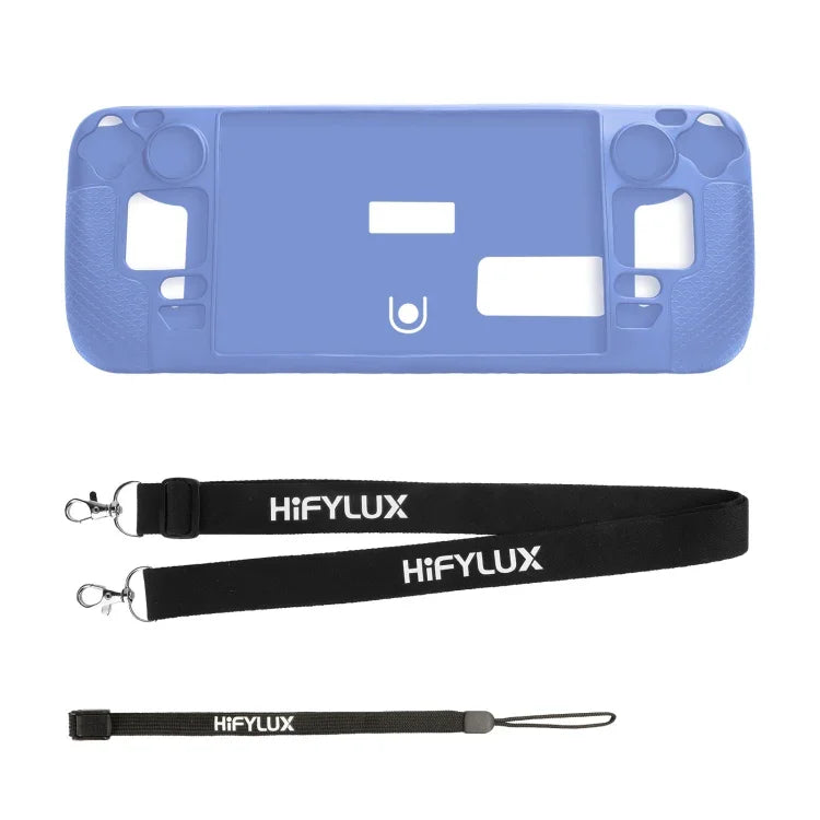 غطاء سيليكون لجهاز ألعاب Steam Deck Hifylux ST-PF14 مضاد للخدش وغير قابل للانزلاق مع حبل تعليق، غطاء سيليكون أزرق، غطاء سيليكون أحمر