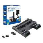 حامل مروحة تبريد عمودي لوحدة تحكم PS4 / PS4 Slim / PS4 Pro مع شاحن مزدوج لأجهزة التحكم، JL-P1908