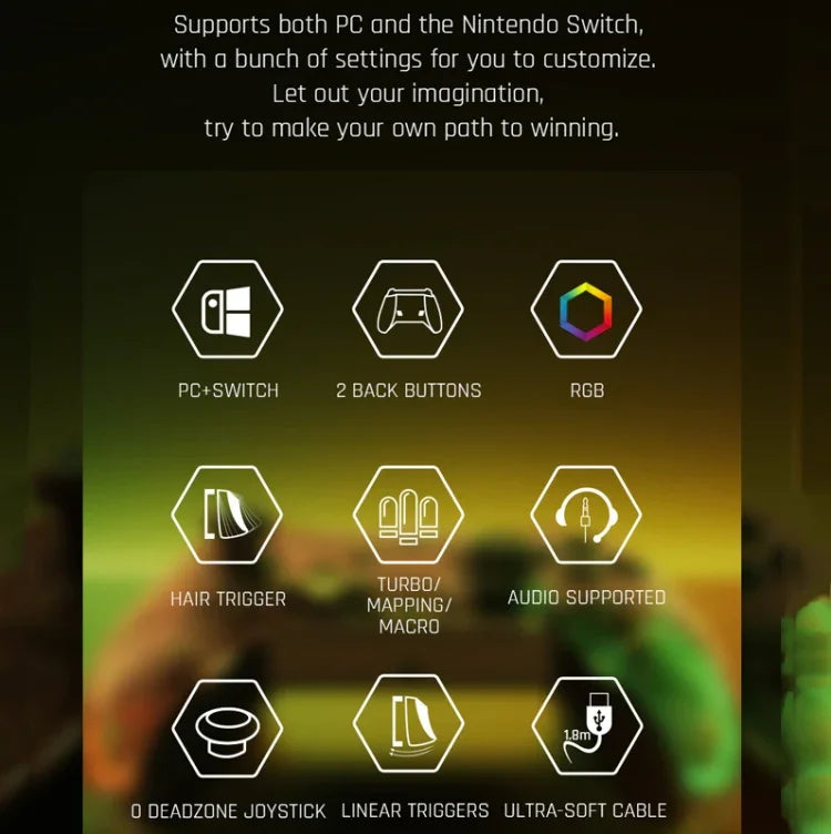 وحدة تحكم لعبة سلكية بإضاءة RGB للكمبيوتر/Switch، BIGBIGWON C1 S