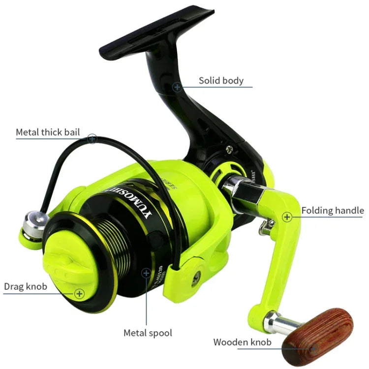 Spinning Wheel Metal Wire Cup Fishing Wheel, YUMOSHI OE2000 (Green), YUMOSHI OE3000 (Green), YUMOSHI OE4000 (Green), YUMOSHI OE5000 (Green), YUMOSHI OE6000 (Green), YUMOSHI OE7000 (Green)