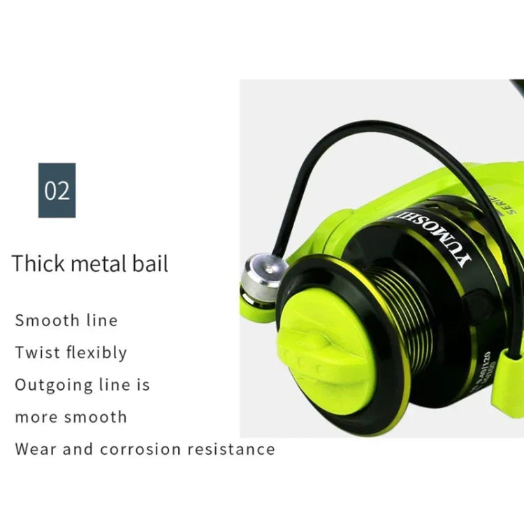 Spinning Wheel Metal Wire Cup Fishing Wheel, YUMOSHI OE2000 (Green), YUMOSHI OE3000 (Green), YUMOSHI OE4000 (Green), YUMOSHI OE5000 (Green), YUMOSHI OE6000 (Green), YUMOSHI OE7000 (Green)
