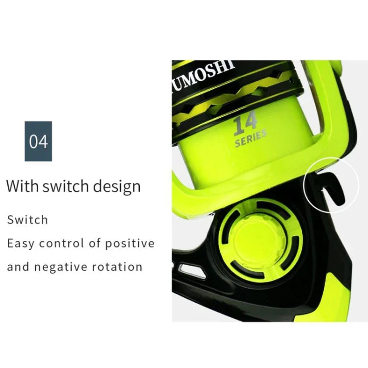Spinning Wheel Metal Wire Cup Fishing Wheel, YUMOSHI OE2000 (Green), YUMOSHI OE3000 (Green), YUMOSHI OE4000 (Green), YUMOSHI OE5000 (Green), YUMOSHI OE6000 (Green), YUMOSHI OE7000 (Green)