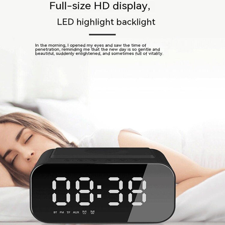 مكبر صوت بلوتوث بشاحن لاسلكي LED مع ساعة ذكية متعددة الوظائف BT510 بقوة 15 واط، BT510 (أبيض)، BT510 (أسود حديدي)