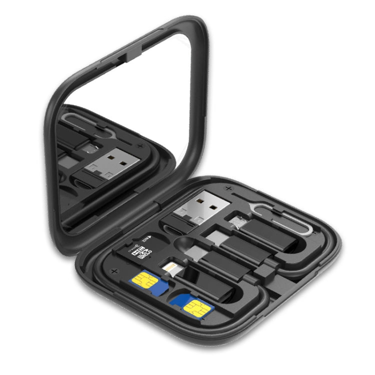 HE-C098 مجموعة كابل شحن محول USB متعددة الوظائف مع مرآة مكياج وحامل هاتف، HE-C098 أسود، HE-C098 أبيض