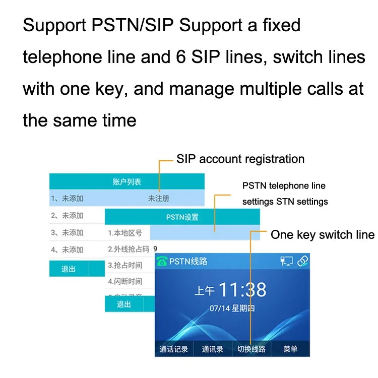 هاتف ذكي بتسجيل وضع مزدوج PSTN+SIP S135، هاتف شبكة VOIP بست طرق، هاتف IP، S135