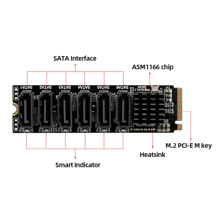 بطاقة توسعة نقل M2 M-EKY PCIE3.0 إلى SATA6G بستة منافذ، محول توسعة قرص صلب، 6 منافذ
