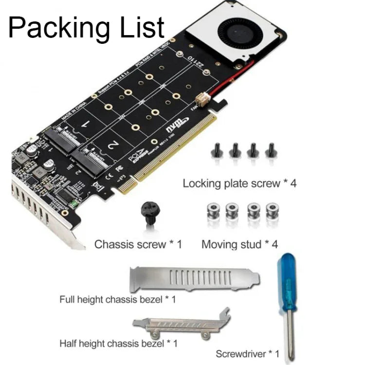 محول توسيع مصفوفة RAID PCI-E X16 إلى M.2 M-key NVME X4 SSD يدعم 2242/2260/2280/22110، PH44Plus