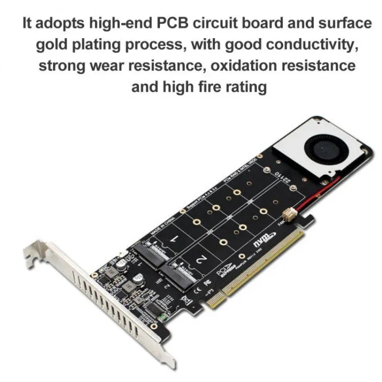 محول توسيع مصفوفة RAID PCI-E X16 إلى M.2 M-key NVME X4 SSD يدعم 2242/2260/2280/22110، PH44Plus