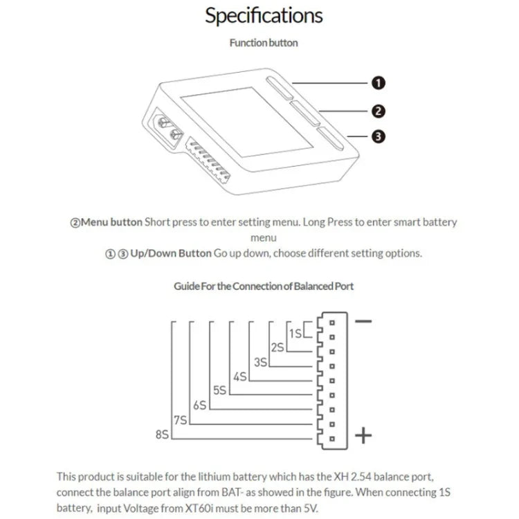 جهاز قياس عرض بطارية ليثيوم لطراز الطائرات ISDT 1-8S، ISDT BG-8S