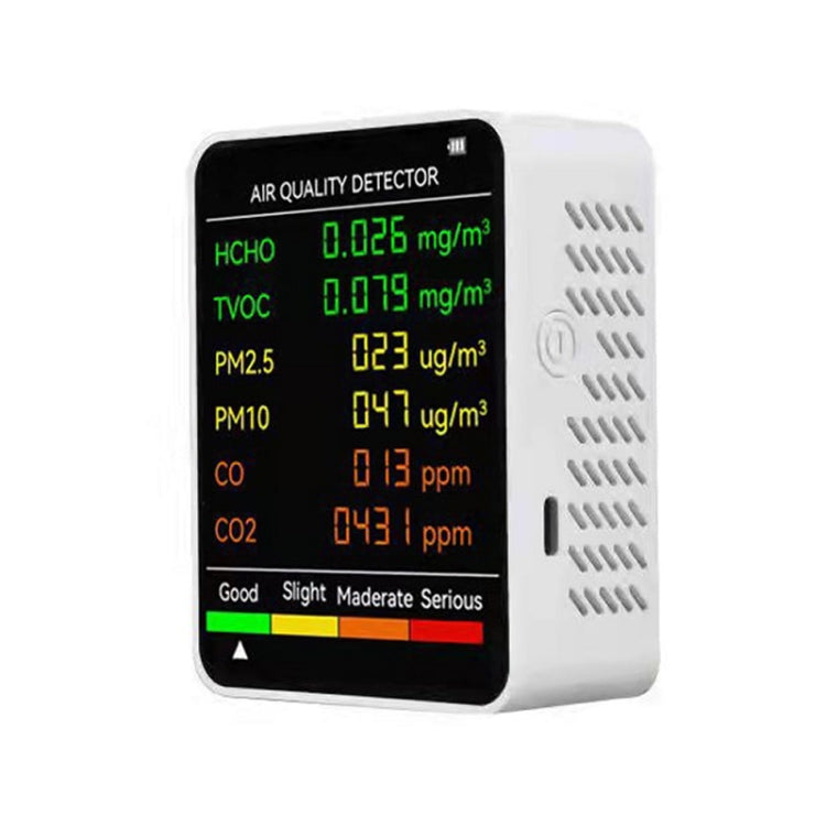 كاشف جودة الهواء PM2.5/PM10، جهاز مراقبة جودة الهواء الداخلي، كاشف جودة الهواء 6 في 1 أبيض، كاشف جودة الهواء 6 في 1 أسود