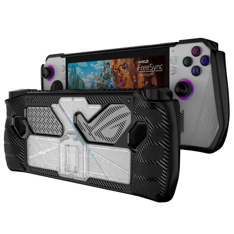 غطاء حماية PC+TPU مع حامل لجهاز ألعاب ASUS Rog Ally، PC+TPU أسود+شفاف