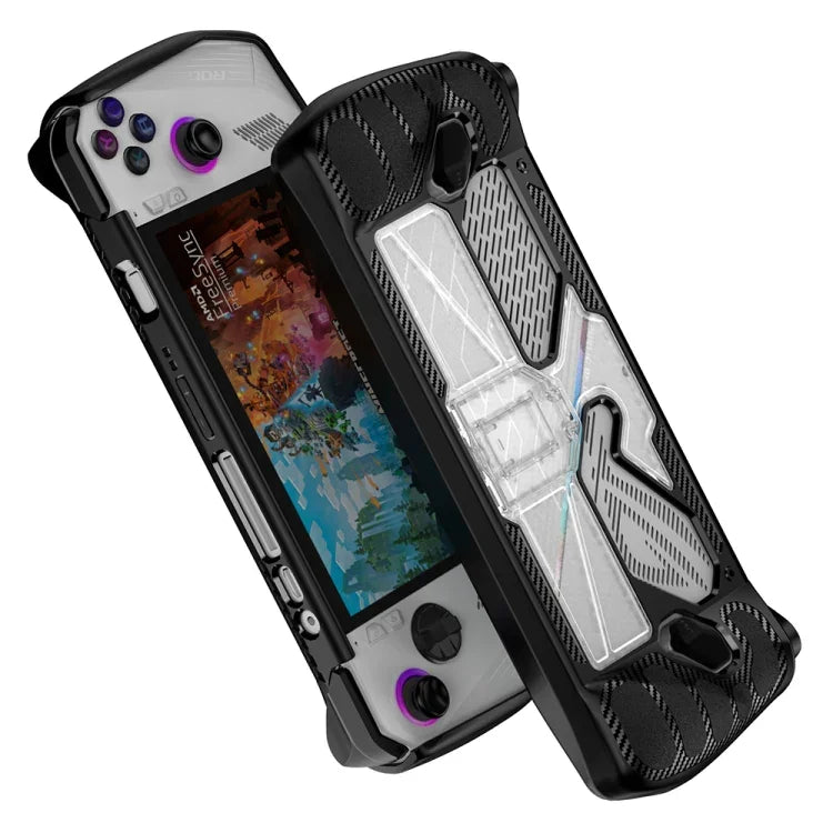 غطاء حماية PC+TPU مع حامل لجهاز ألعاب ASUS Rog Ally، PC+TPU أسود+شفاف
