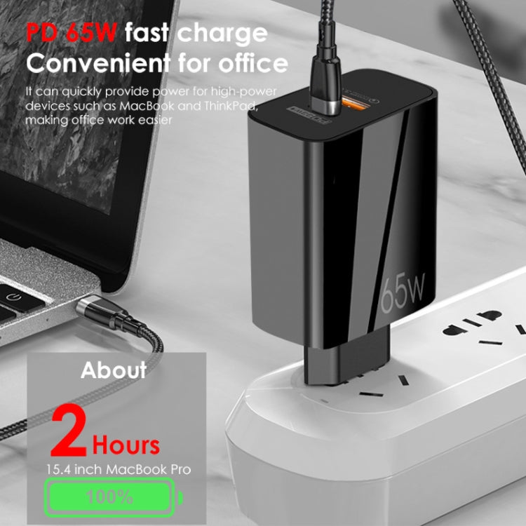 A502 65W USB-C/Type-C+USB Dual Port GaN Charger QC3.0 Laptop Universal Charger, EU Plug Black, EU Plug White, US Plug Black, US Plug White, UK Plug Black, UK Plug White