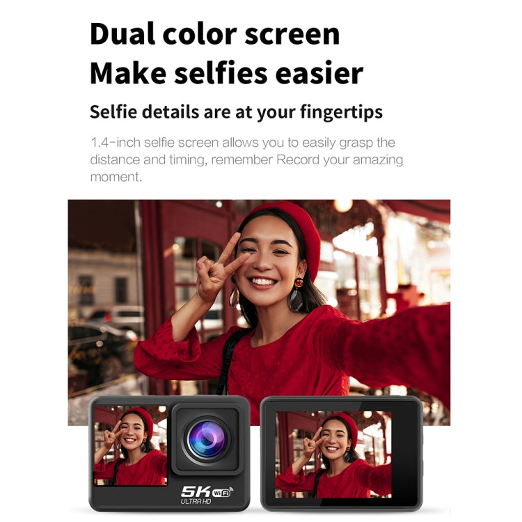 كاميرا رياضية مقاومة للماء IP68 بدقة 5K و30 إطارًا في الثانية مع واي فاي، تثبيت صورة، شاشة مزدوجة، تحكم عن بعد، كاميرا 5K + بطاقة 64 جيجابايت، كاميرا 5K + بطاقة 128 جيجابايت