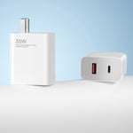 شاحن محمول أصلي من شاومي بقوة 35 واط USB-C+USB-A بشحن سريع ومنفذين (1C+1A)، قابس الولايات المتحدة، 35 واط