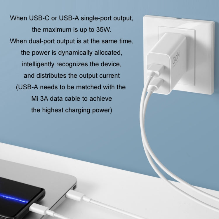 شاحن محمول أصلي من شاومي بقوة 35 واط USB-C+USB-A بشحن سريع ومنفذين (1C+1A)، قابس الولايات المتحدة، 35 واط