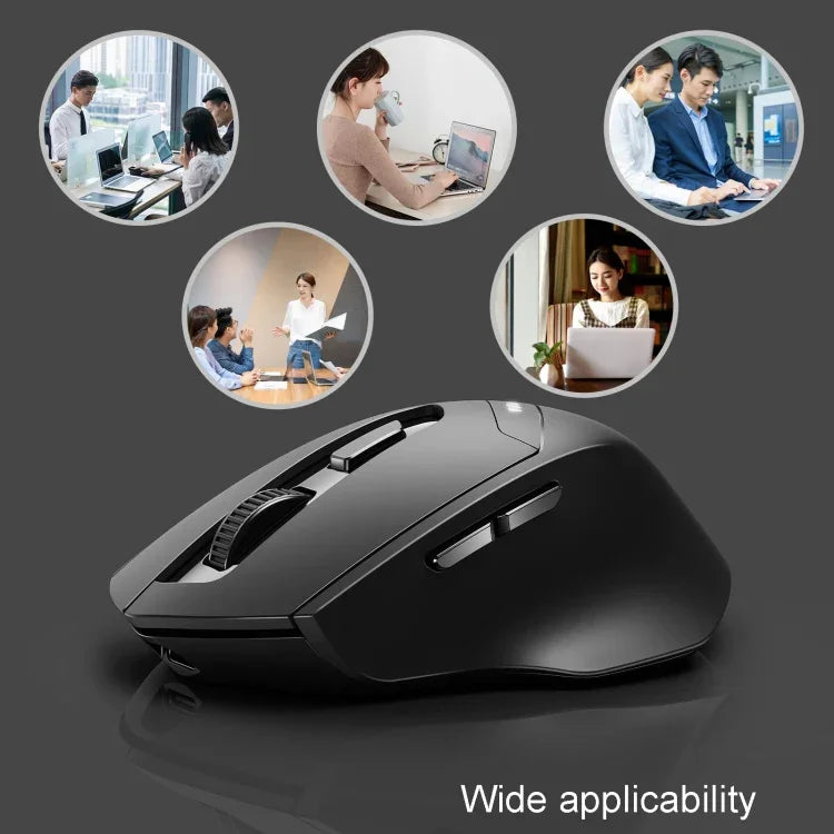 Inphic DR01 فأرة لاسلكية هادئة قابلة للشحن بثلاثة أوضاع بلوتوث للاستخدام المكتبي والألعاب والكمبيوتر المحمول، DR01 (أسود)