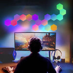 أضواء سداسية سيمفونية RGB مصنوعة يدوياً، مصباح جداري محيطي بجانب السرير، ضوء خلية نحل ذكي، 10 قطع/طقم، 12 قطعة/طقم