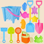 13pcs/Set Children Beach Toys Set Large Sand Shovel Bucket Sand Digging Tools Hourglass, Blue Round Castle, Pink Round Castle, Green Round Castle, Blue Lace Barrel, Pink Lace Barrel, Purple Lace Barrel, Blue Square Castle, Pink Square Castle           ...