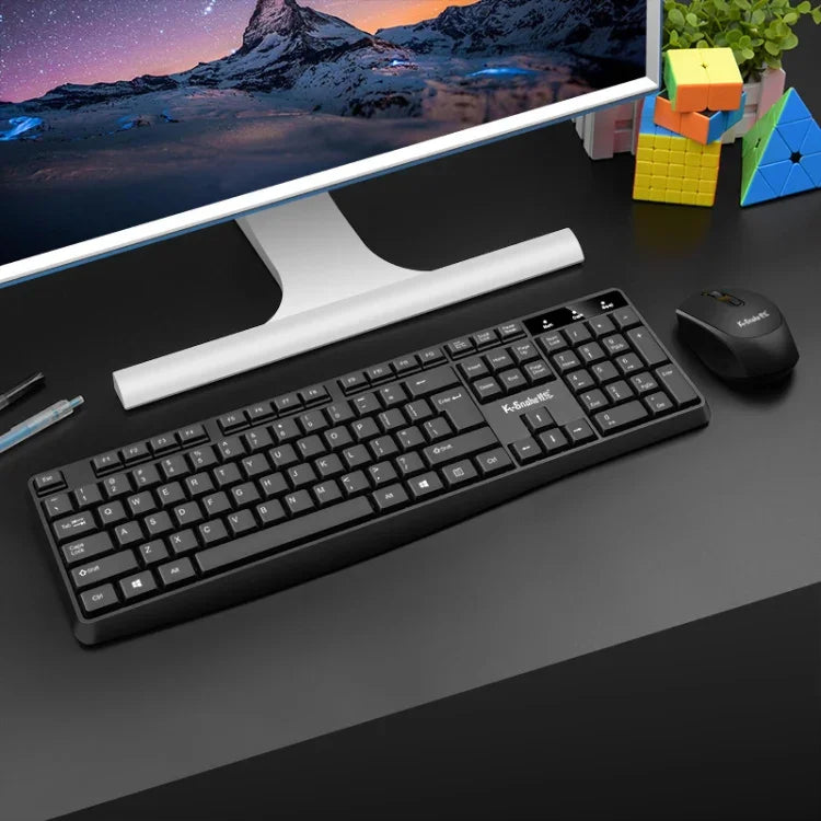 K-Snake WK800 Wireless 2.4G Keyboard Mouse Set Tabletop Computer Notebook Business Office House Use, White, Black