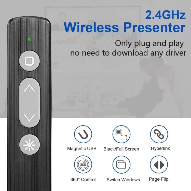 قلم تحويل صفحات باوربوينت ليزر إلكتروني متعدد الوظائف لاسلكي USB بتردد 2.4 جيجاهرتز، K200