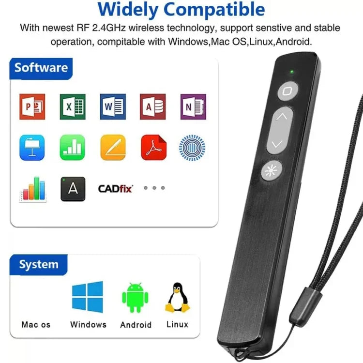 قلم تحويل صفحات باوربوينت ليزر إلكتروني متعدد الوظائف لاسلكي USB بتردد 2.4 جيجاهرتز، K200