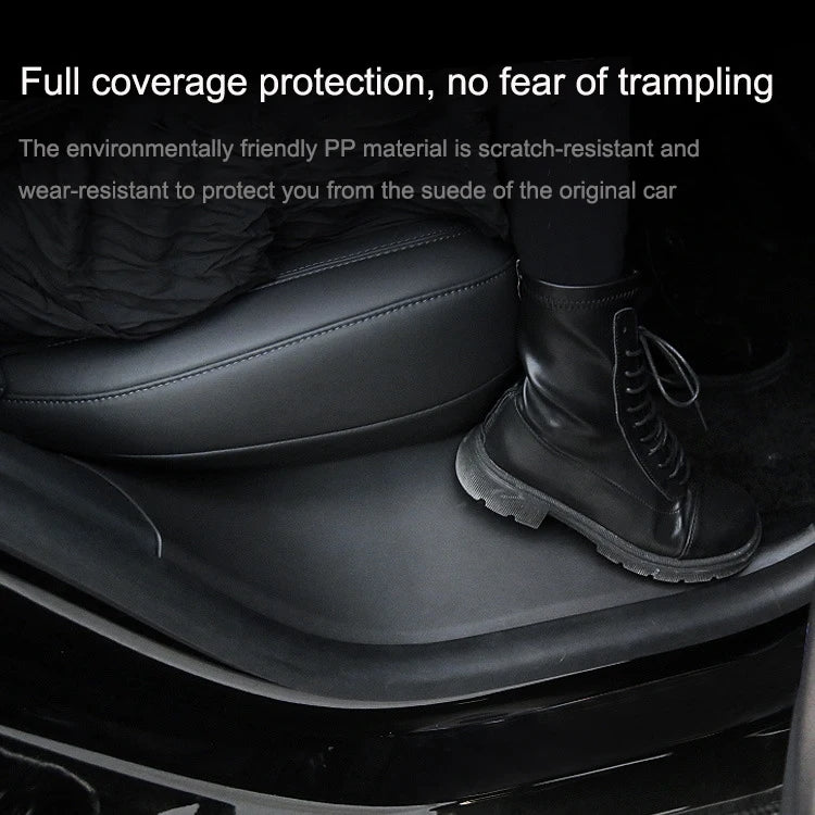 For Tesla Model Y Rear Door Built-In Sill Strip Rear Seats Anti-Kick Leather Protective Pad, Black, Carbon Fiber, TPE