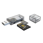 محول OTG USB إلى SD/TF قارئ بطاقات شفاف متعدد الوظائف 2 في 1، شفاف