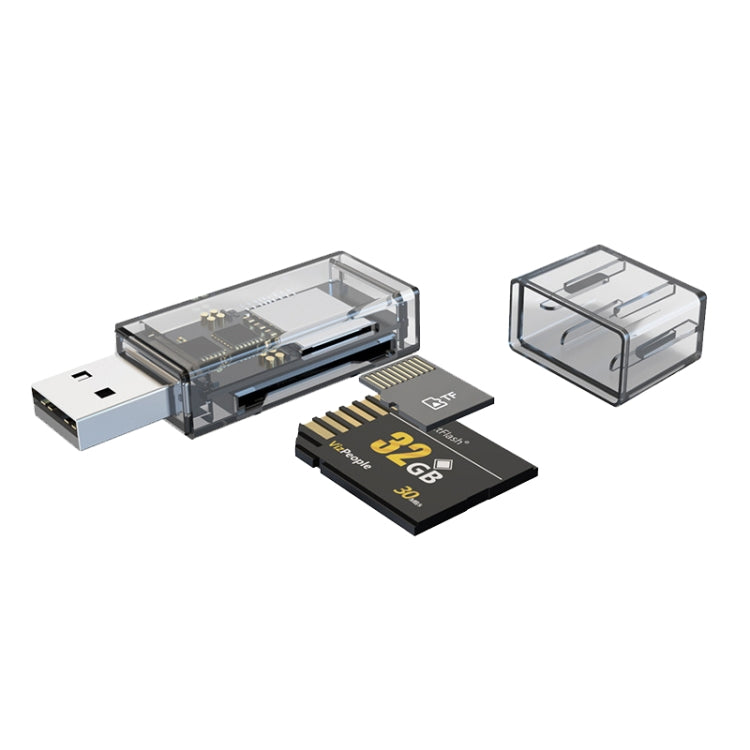 محول OTG USB إلى SD/TF قارئ بطاقات شفاف متعدد الوظائف 2 في 1، شفاف