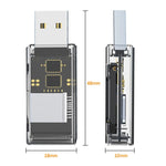 محول OTG USB إلى SD/TF قارئ بطاقات شفاف متعدد الوظائف 2 في 1، شفاف