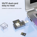 محول OTG USB إلى SD/TF قارئ بطاقات شفاف متعدد الوظائف 2 في 1، شفاف