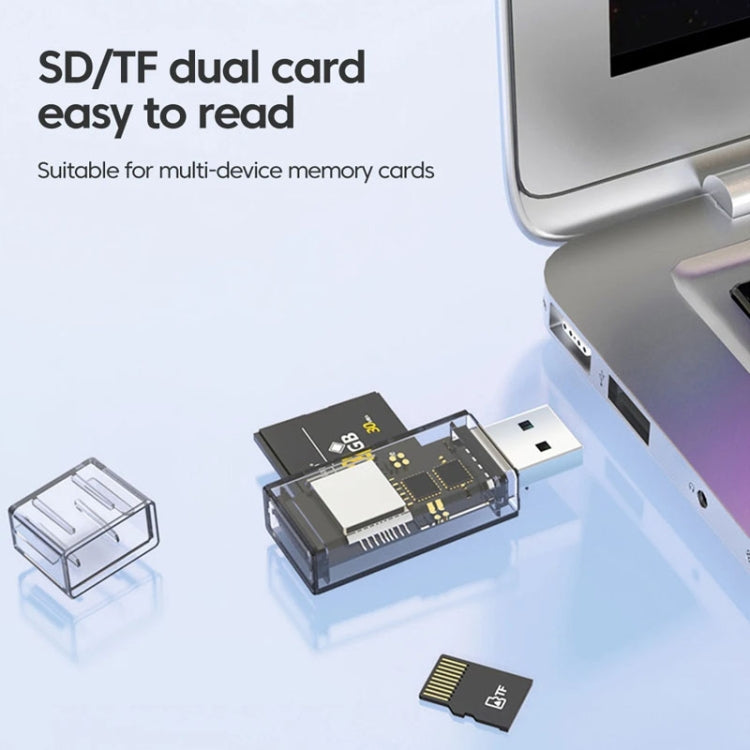 محول OTG USB إلى SD/TF قارئ بطاقات شفاف متعدد الوظائف 2 في 1، شفاف