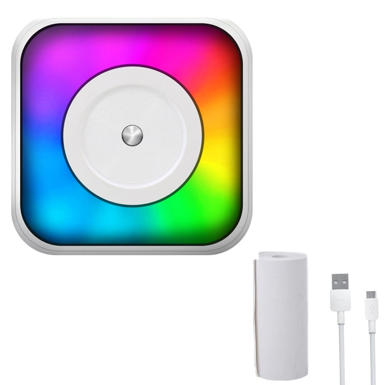 طابعة بلوتوث محمولة صغيرة بإضاءة RGB لطباعة المستندات والملصقات بدون حبر، مع 1 لفة ورق، مع 5 لفات ورق، مع 5 لفات ملصقات، مع 5 ورقات + 5 ملصقات + 3 ورقات ملونة