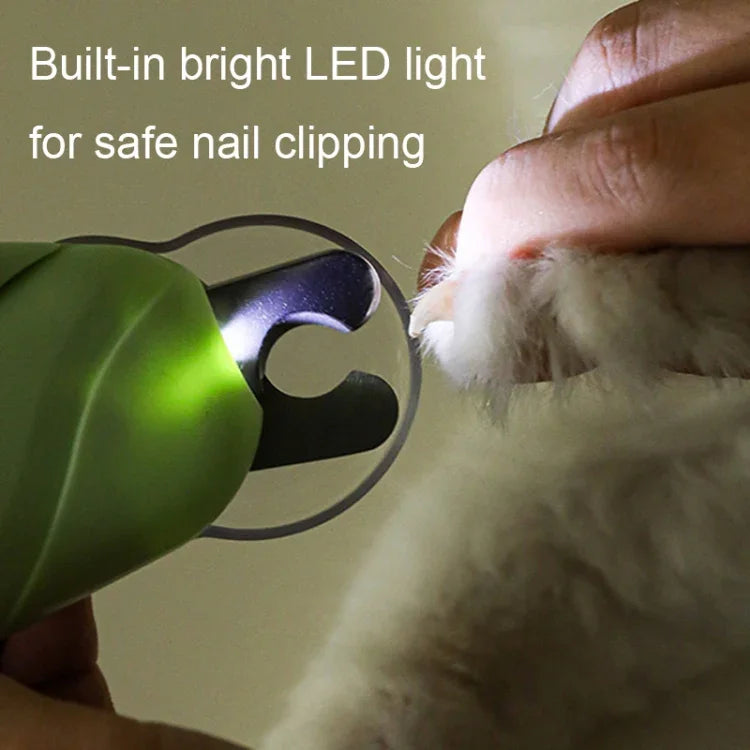 مقص أظافر LED للحيوانات الأليفة، مقص أظافر للكلاب والقطط مع ملمع أظافر، أبيض، أخضر
