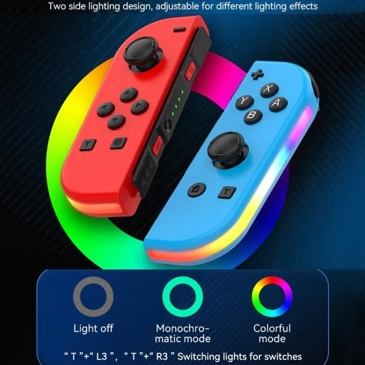 يد تحكم ألعاب JOY-02 لليسار واليمين مع أضواء RGB وإحساس بالجسم، لوحة ألعاب بلوتوث لـ Switch / Switch OLED / Switch Pro / Switch Lite / Switch Joycon، أسود، رمادي