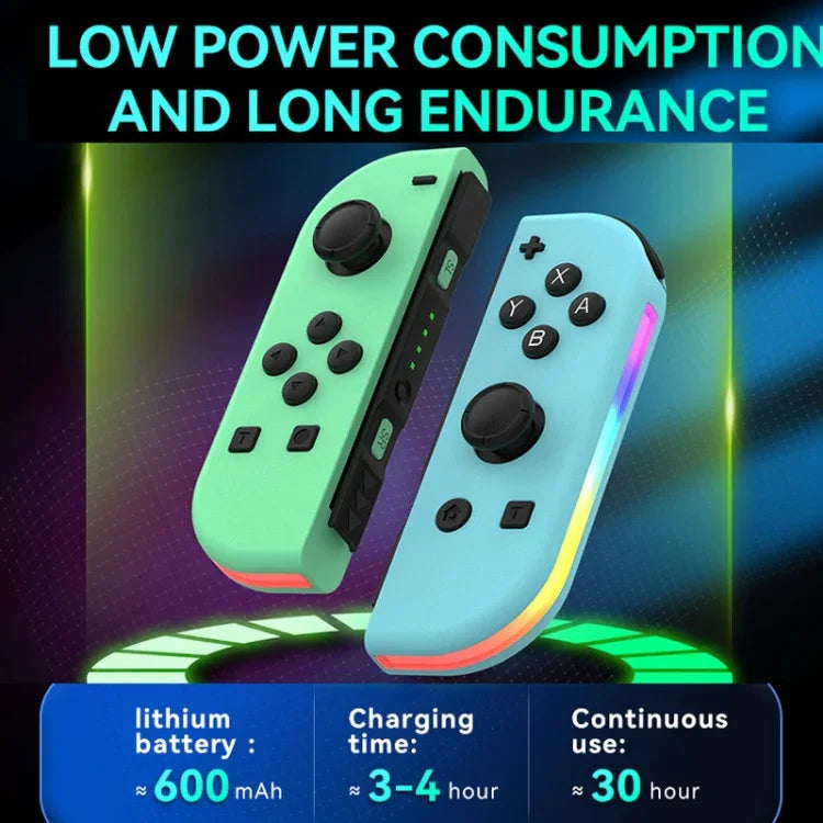 مقبض ألعاب JOY-02 الأيسر والأيمن مع أضواء RGB وإحساس بالجسم، لوحة ألعاب بلوتوث لـ Switch / Switch OLED / Switch Pro / Switch Lite / Switch Joycon، أزرق أحمر، أخضر أزرق، أبيض
