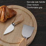 4pcs /Set Round Oak Box Cheese Knife Spatula Stainless Steel Cheese Tools Cutlery, Steel Color, Black, Gold