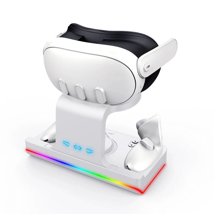 قاعدة شحن سماعة Meta Quest 3 مع أضواء متلألئة وحامل شحن قبضة VR، أبيض، أسود